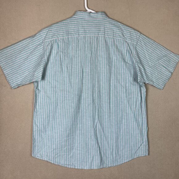 Cucamonga Shirt Adult Large Gray Green Striped Short‎ Sleeve Casual Beach Mens - Picture 8 of 9